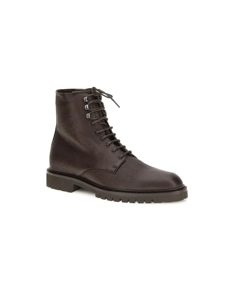 Brunello Cucinelli Calf Leather Lace-Up Boot — Brown Brown