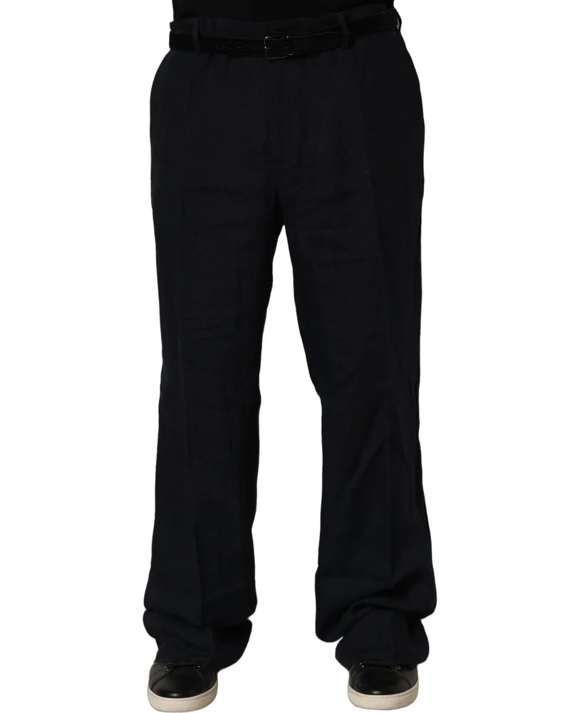 Dolce & Gabbana Men's Linen Straight-Leg Trousers Black Black