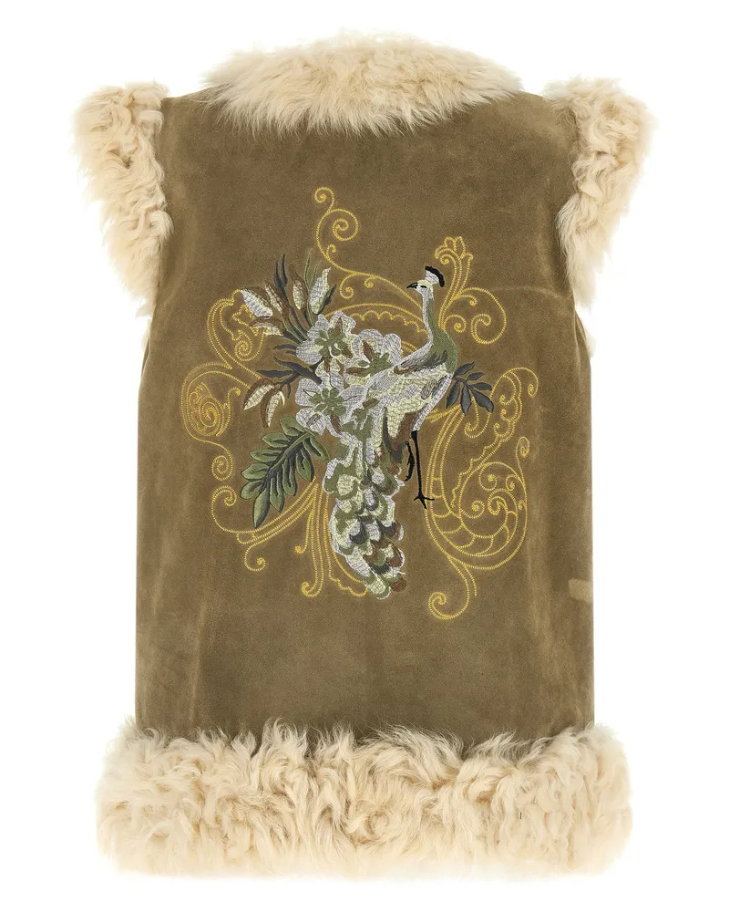 Etro Shearling & Suede Vest — Olive Olive