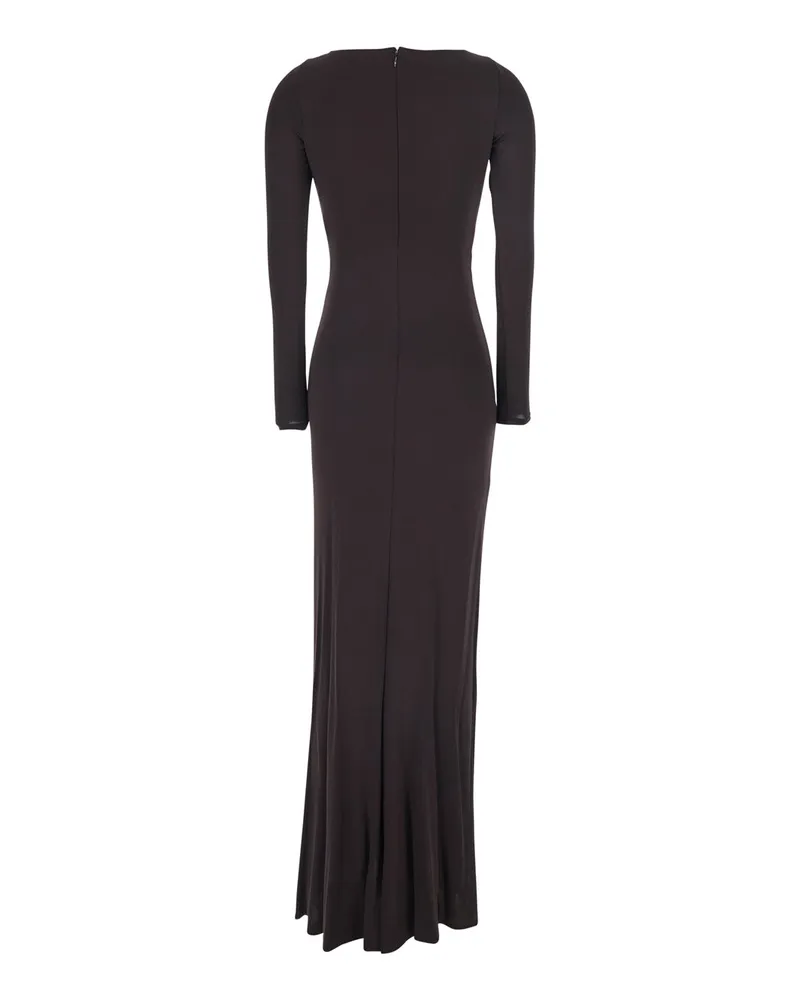 Elisabetta Franchi Drop Cut-Out Viscose Dress — Brown Brown