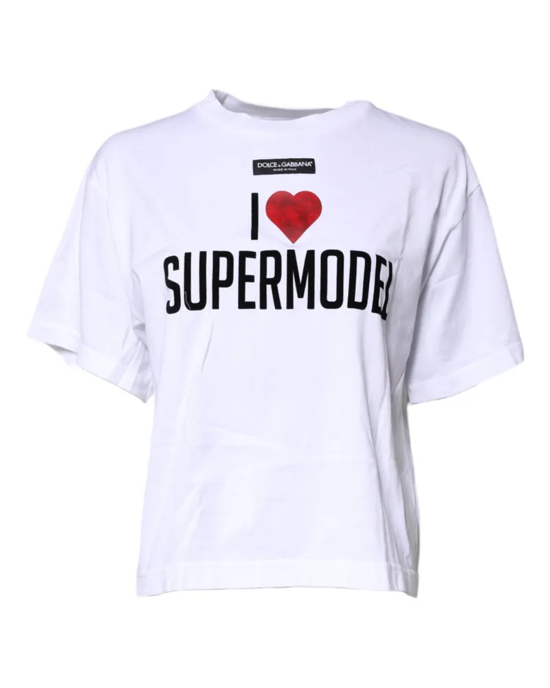 Dolce & Gabbana Women's White Printed Round Neck Top Cotton T-Shirt White