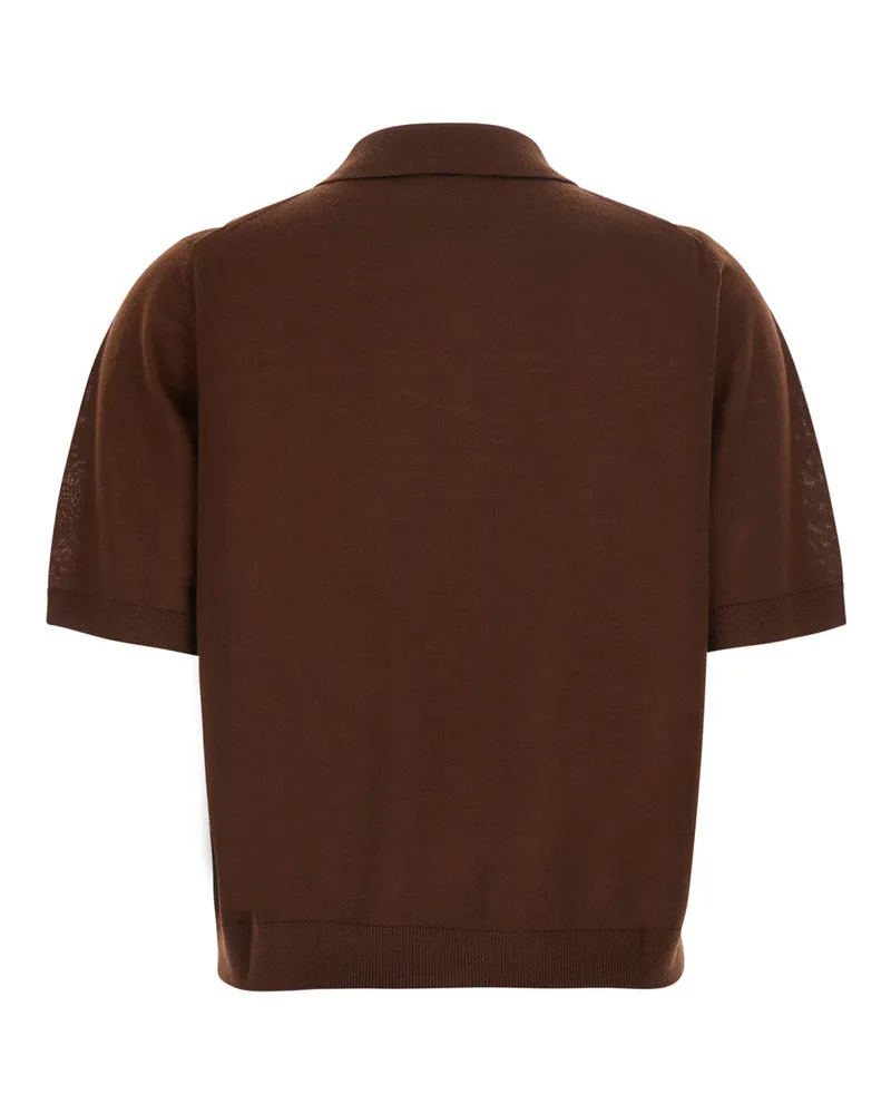Semicouture Women's Argyle Polo Sweater Diana Brown Virgin Wool Top Brown