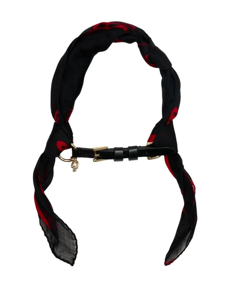 Alexander McQueen Women's Skull Ring Wrap Scarf -  Silk Black Accessories Black
