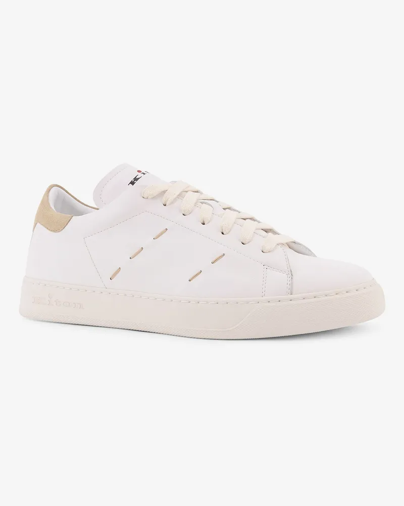 Kiton Men's Leather Sneakers With Iconic Stitching White Trainers White