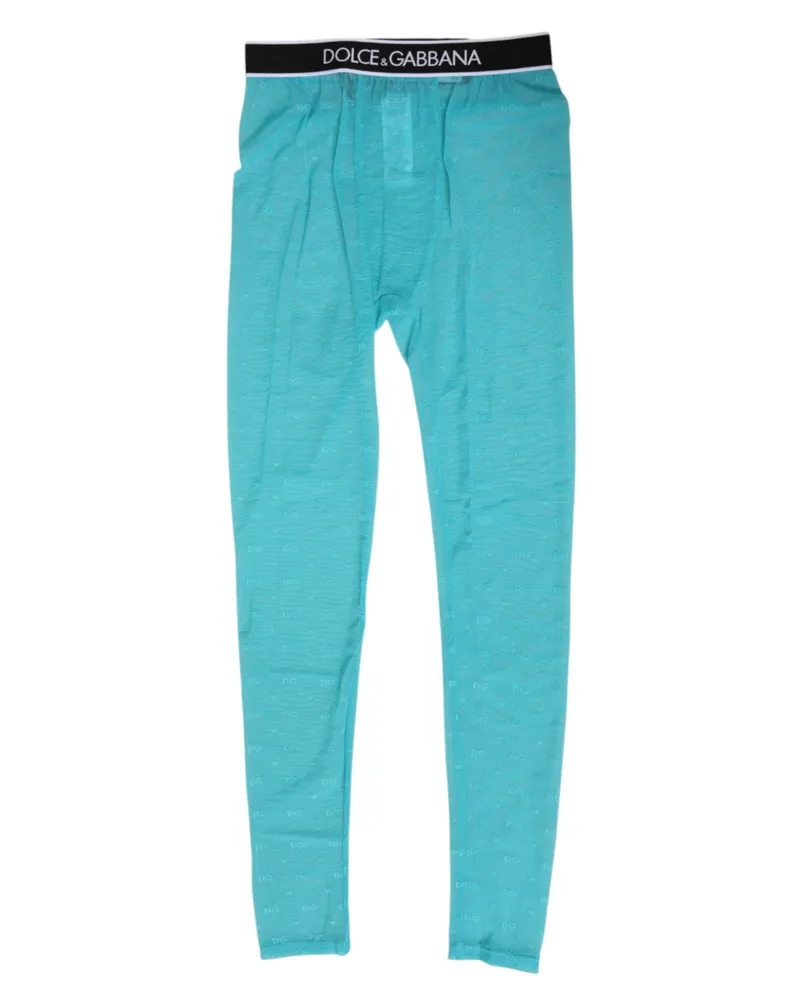 Dolce & Gabbana Women Light Blue Nylon Logo Lace Leggings Pants Underwear Elastane Blue
