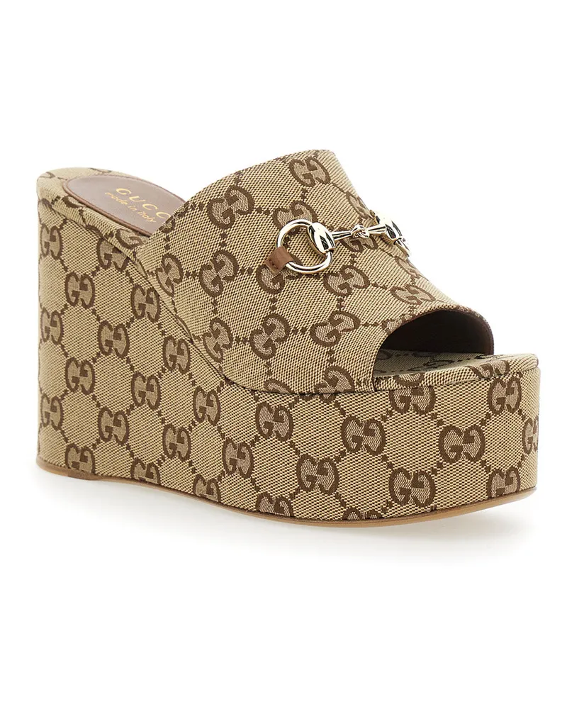 Gucci Women's Wedges Carmen Canvas Beige Cotton And Polyester Shoe 