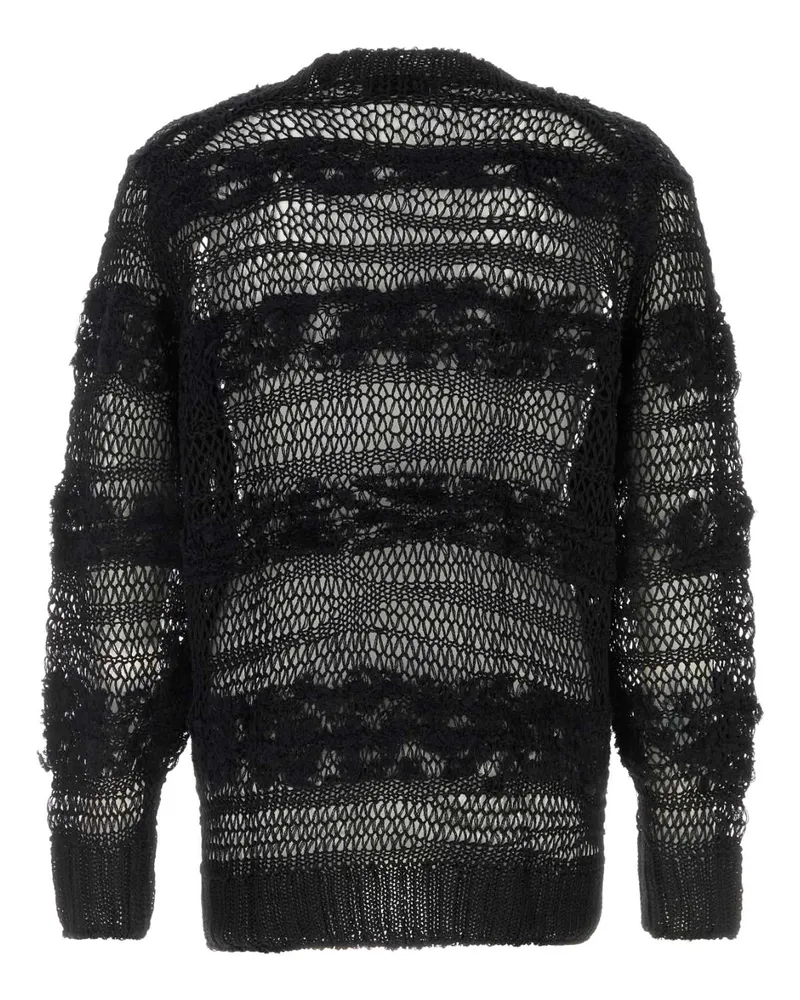 Yohji Yamamoto Men's Black Crochet Sweater Exterior: Cotton Rayon Linen Maglie Black