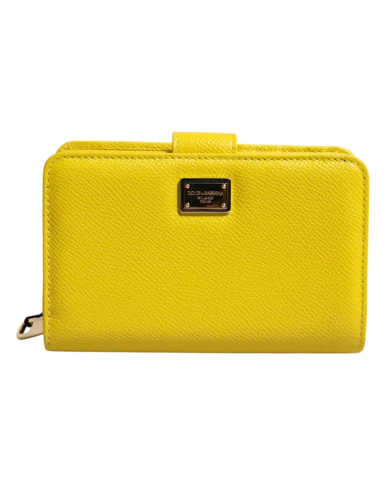 Dolce & Gabbana Women's Yellow Leather Bifold Continental Clutch Wallet Calf Yellow