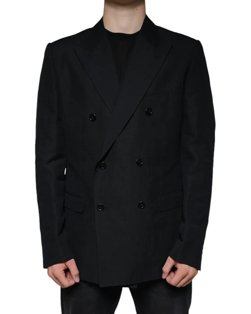 Dolce & Gabbana Men's Black Linen Double Breasted Dress Blazer Cotton Black