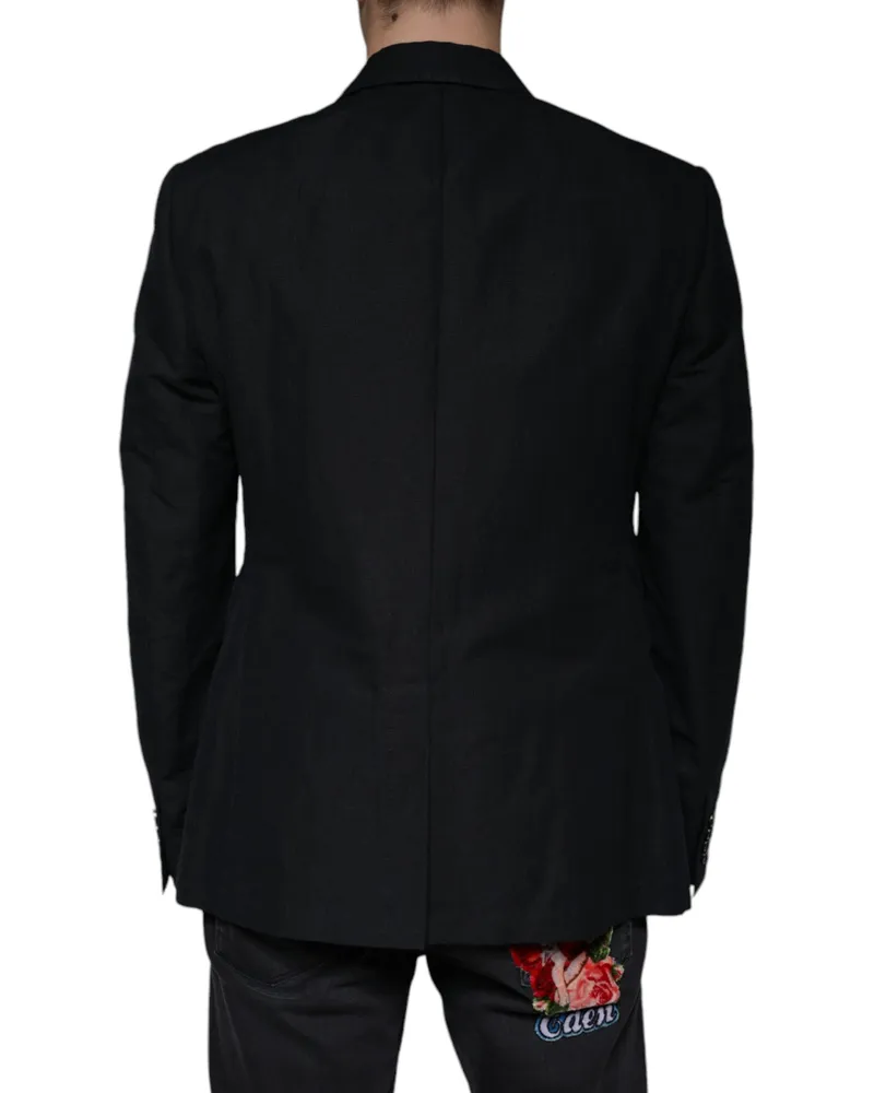 Dolce & Gabbana Men's Black Linen Double Breasted Dress Blazer Cotton Black