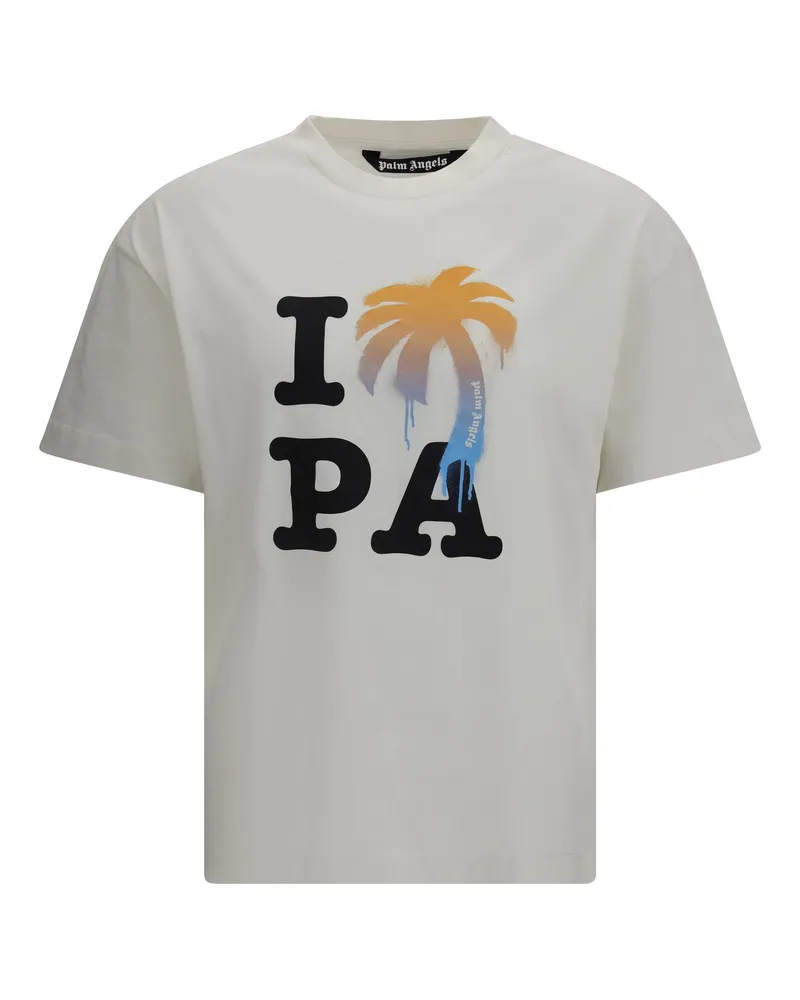 Palm Angels Men's T-Shirt I Love Pa Off White-Black Cotton T-Shirts White/black And Polos White