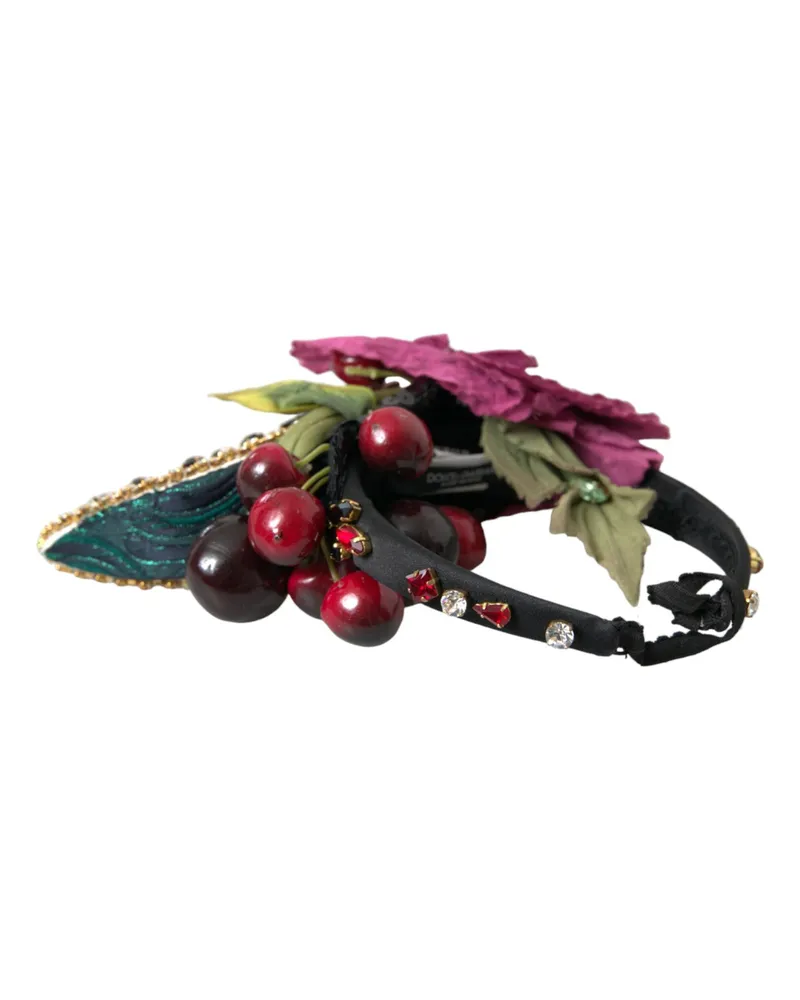 Dolce & Gabbana Women's Red Watermelon Cherry Crystal Hairband Statement Diadem Silk Polyester Nylon Elastane Accessory Multicolor