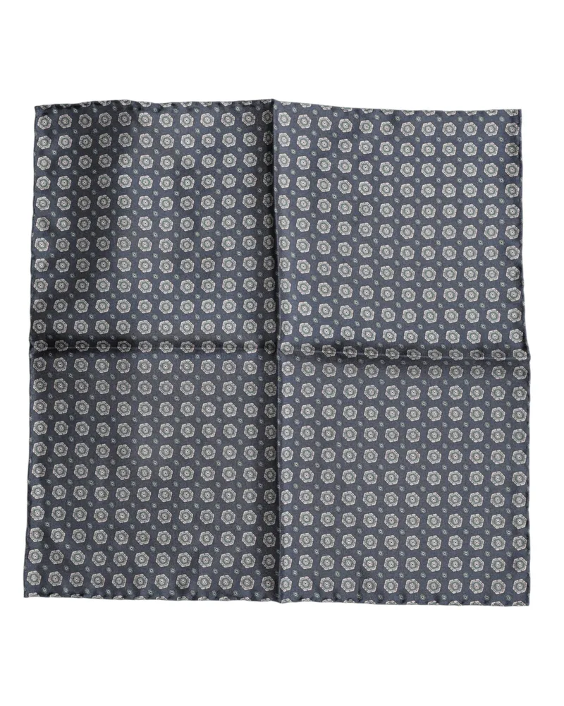 Dolce & Gabbana Men's Blue Patterned Silk Square Handkerchief Scarf Blue