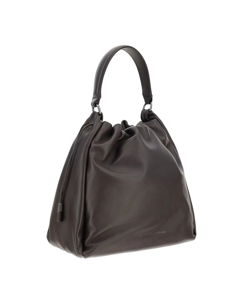 Brunello Cucinelli Women's Brown Calf Leather Bos Taurus Shoulder Bag Brown