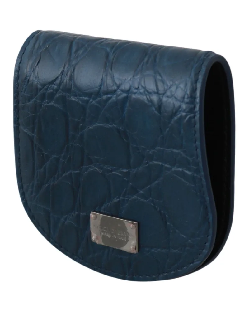 Dolce & Gabbana Men's Blue Leather Holder Pocket Condom Case Caimano Accessory Blue