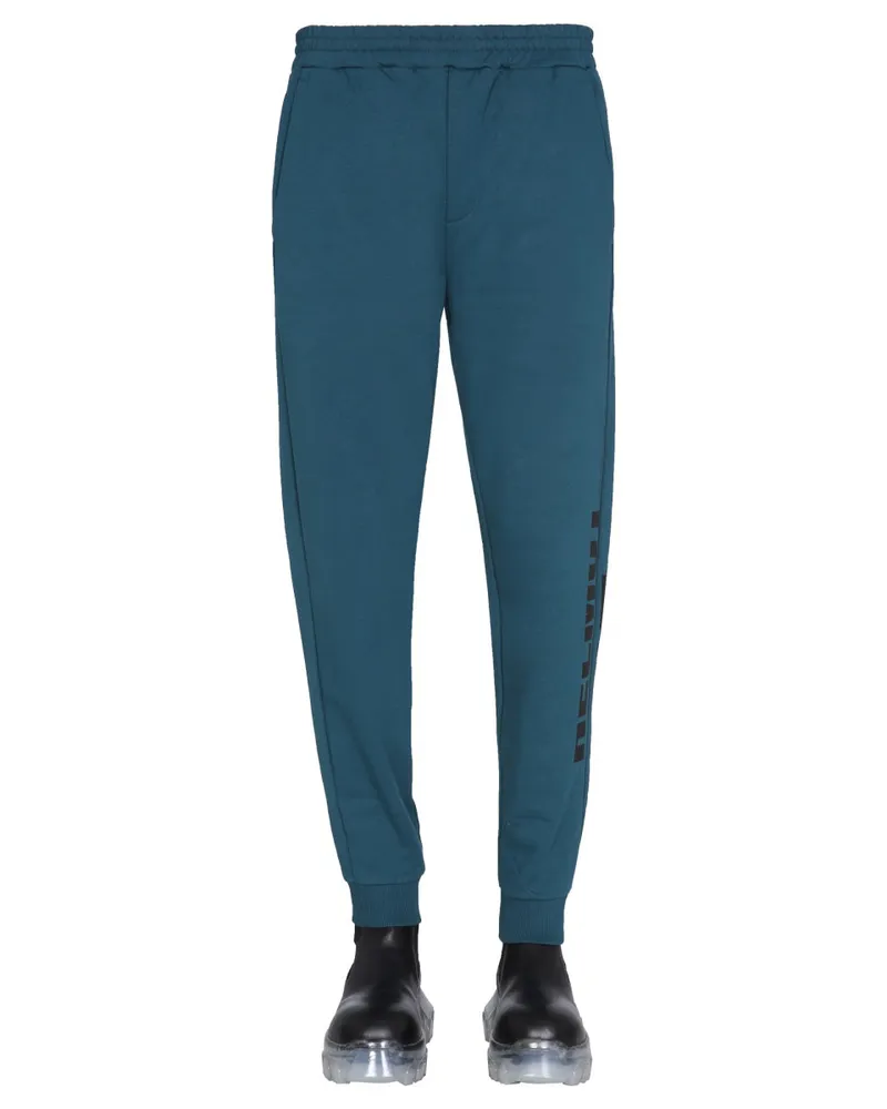 Helmut Lang Logo-Print Cotton Jogging Pants — Blue Blue