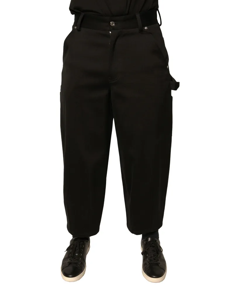 Dolce & Gabbana Men's Black Cotton Mid Waist Cropped Pants Black