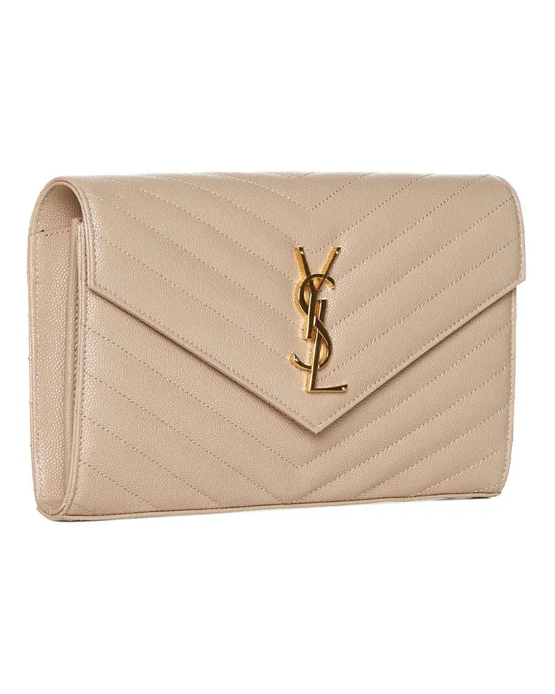 Saint Laurent Women's Quilted Calfskin Clutch Beige Beige