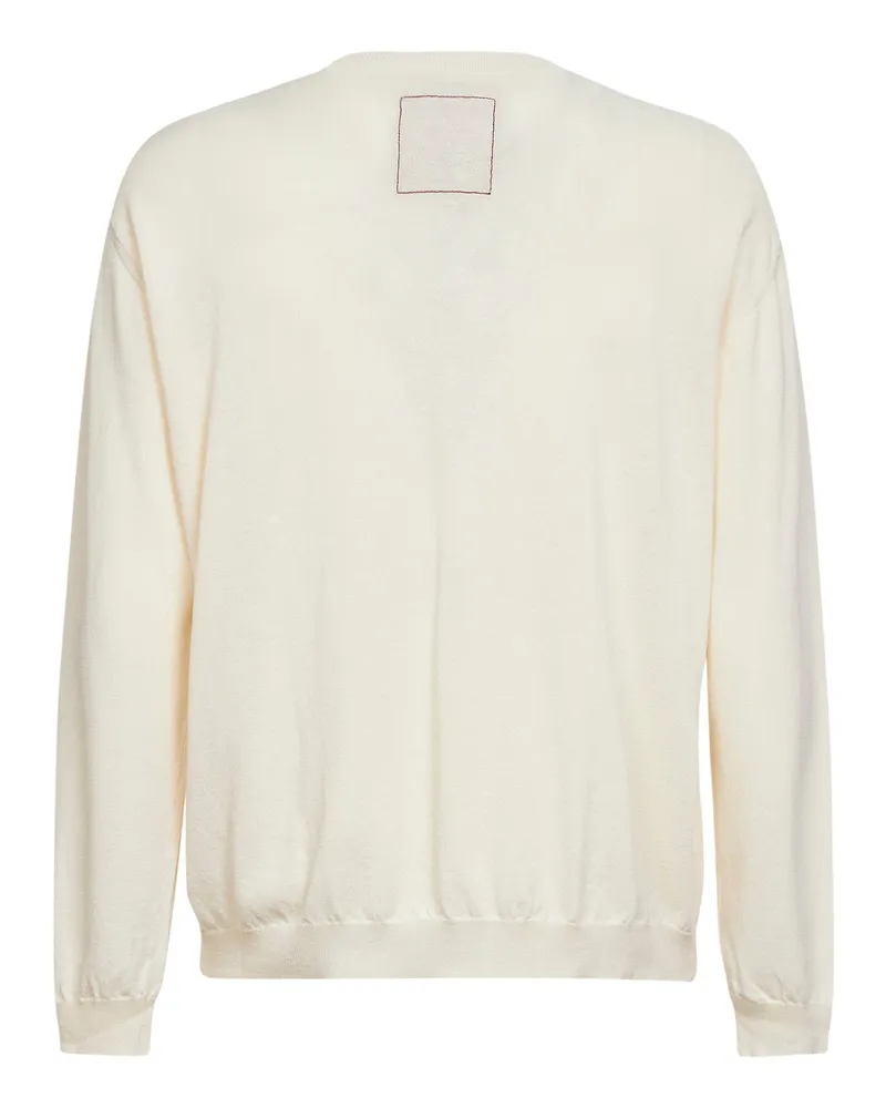 Uma Wang Men's Wool And Silk Crepe Crewneck Sweater Off White Cotton White