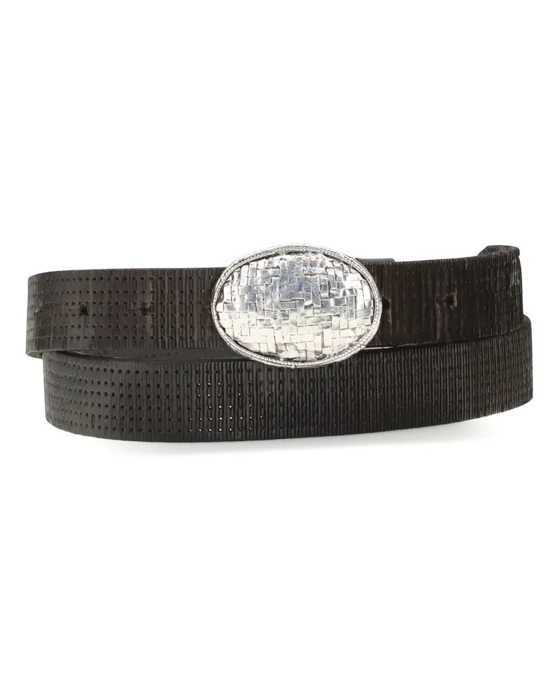 Brunello Cucinelli Textured Calfskin with Braided Buckle Belt — Brown Brown