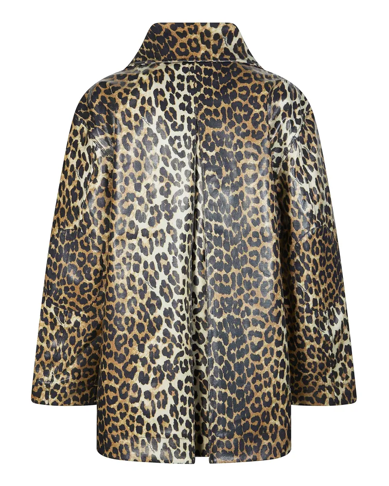 Ganni Women's Jacket Leopard Laminated Almond Milk Hemp Beige