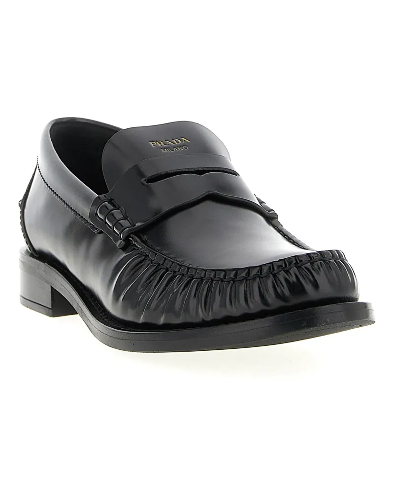 Prada Embossed Logo Calfskin Loafer — Black Black