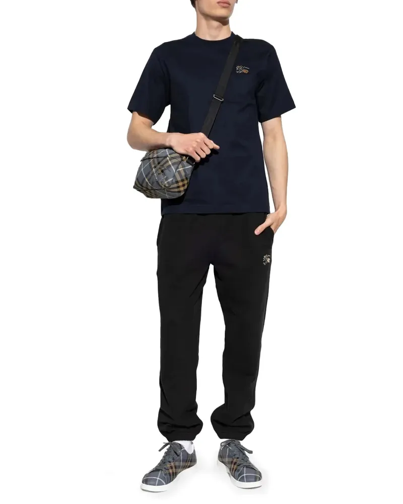 Burberry Embroidered Logo Jogger Trousers — Black Black