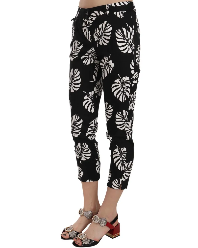 Dolce & Gabbana Women's Black Palm Leaf Print Skinny Pants Cotton Elastane Black