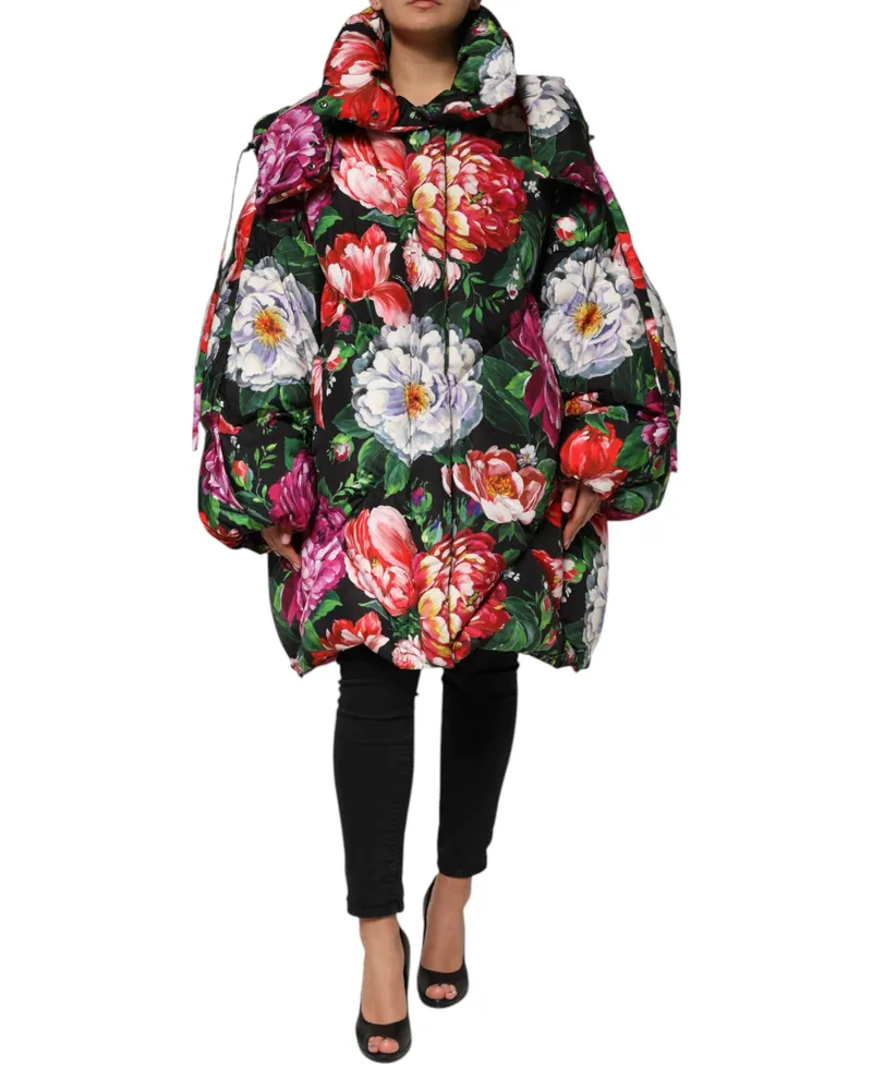 Dolce & Gabbana Women's Multicolor Floral Hooded Puffer Coat Jacket Polyester Clothing Multicolor