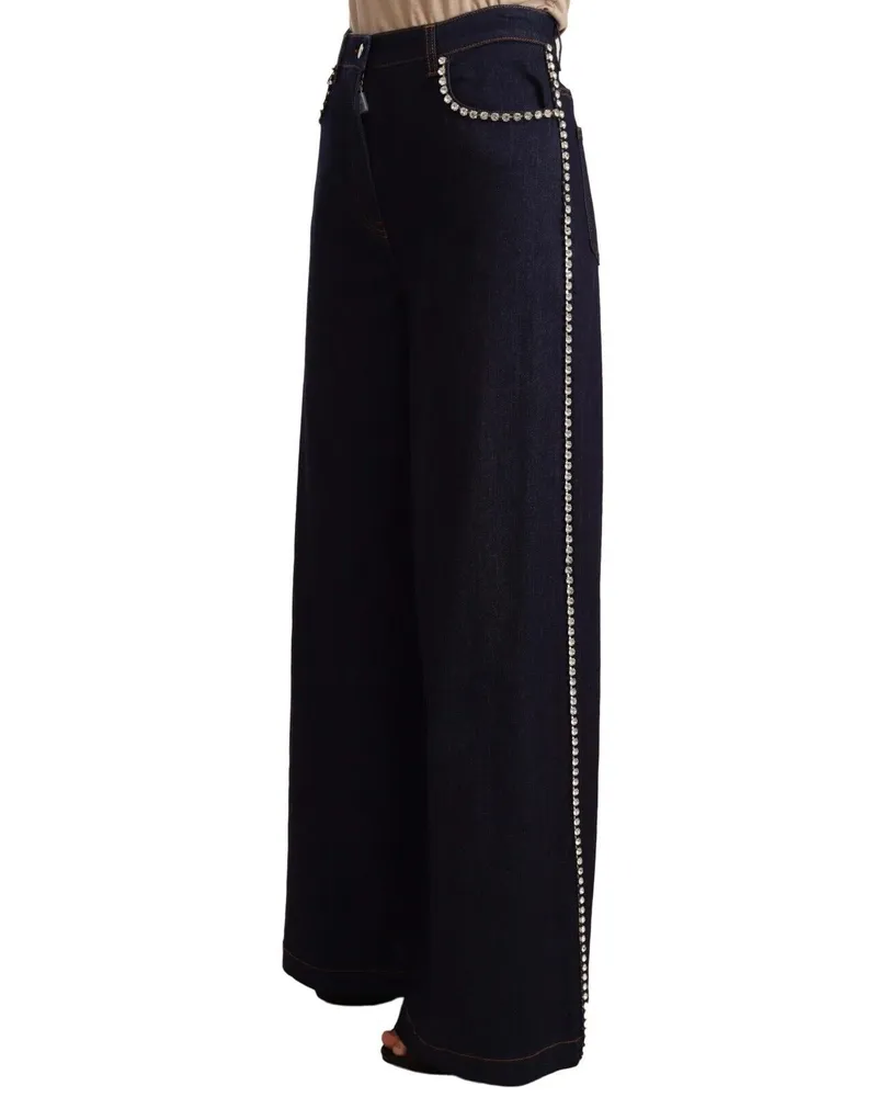 Dolce & Gabbana Women Dark Blue Crystal Embellished Flare Jeans Cotton Clothing Navy
