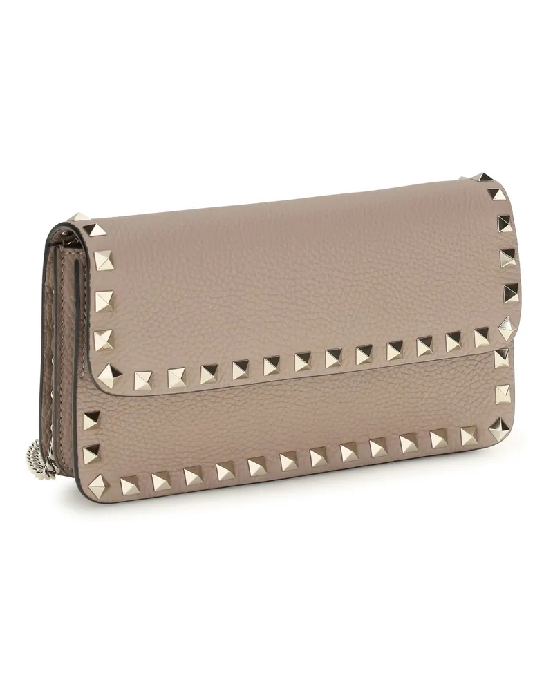 Valentino Garavani Women's Rockstud Chain Wallet Poudre Calf Leather Bos Taurus Beige
