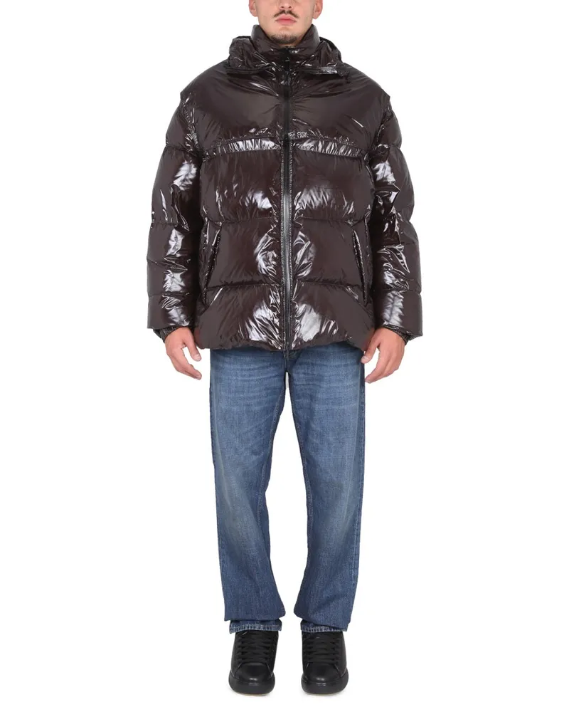Bottega Veneta Glossy Quilted Puffer Jacket — Brown Brown