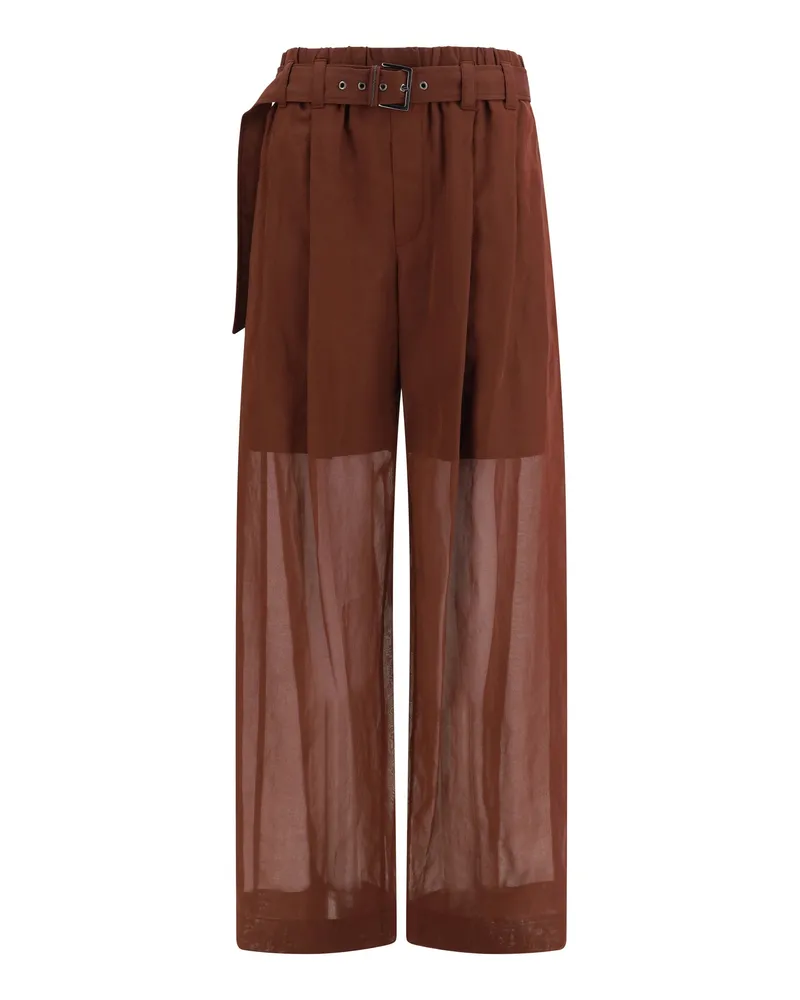 Brunello Cucinelli Women's Loose Cotton Trousers With Monili Mulberry Brown