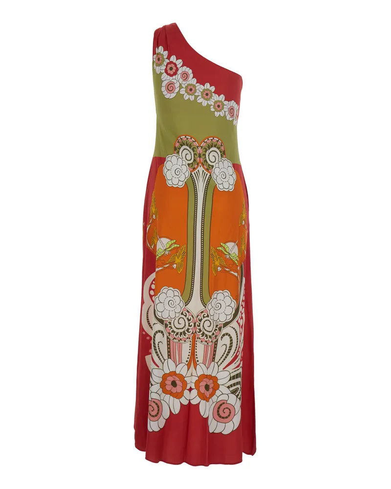 La DoubleJ Women's One-Shoulder Long Dress Clingy Roy Multicolour Silk Multicolor