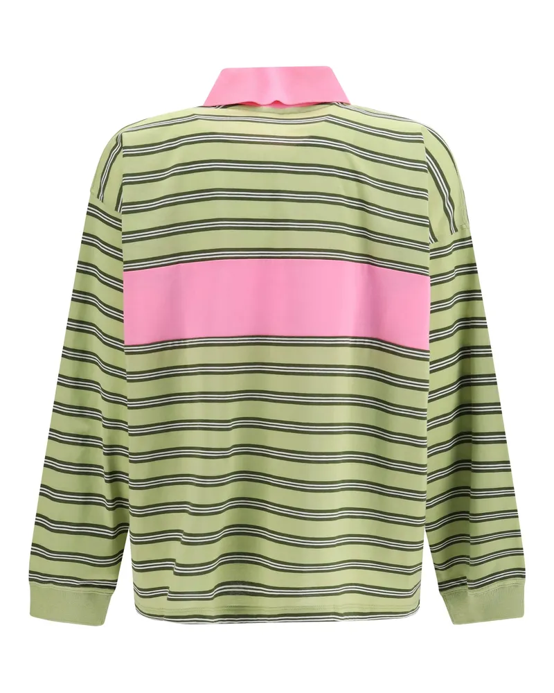Versace Women's Striped Intarsia Cotton Polo With Embroidered Logo Dusty Lime+dark Olive + White Shirts T-shirts And Polos Green