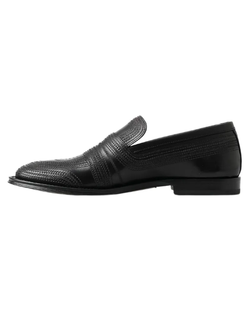 Dolce & Gabbana Men's Black Leather Slipper Loafers Stitched Shoes Black