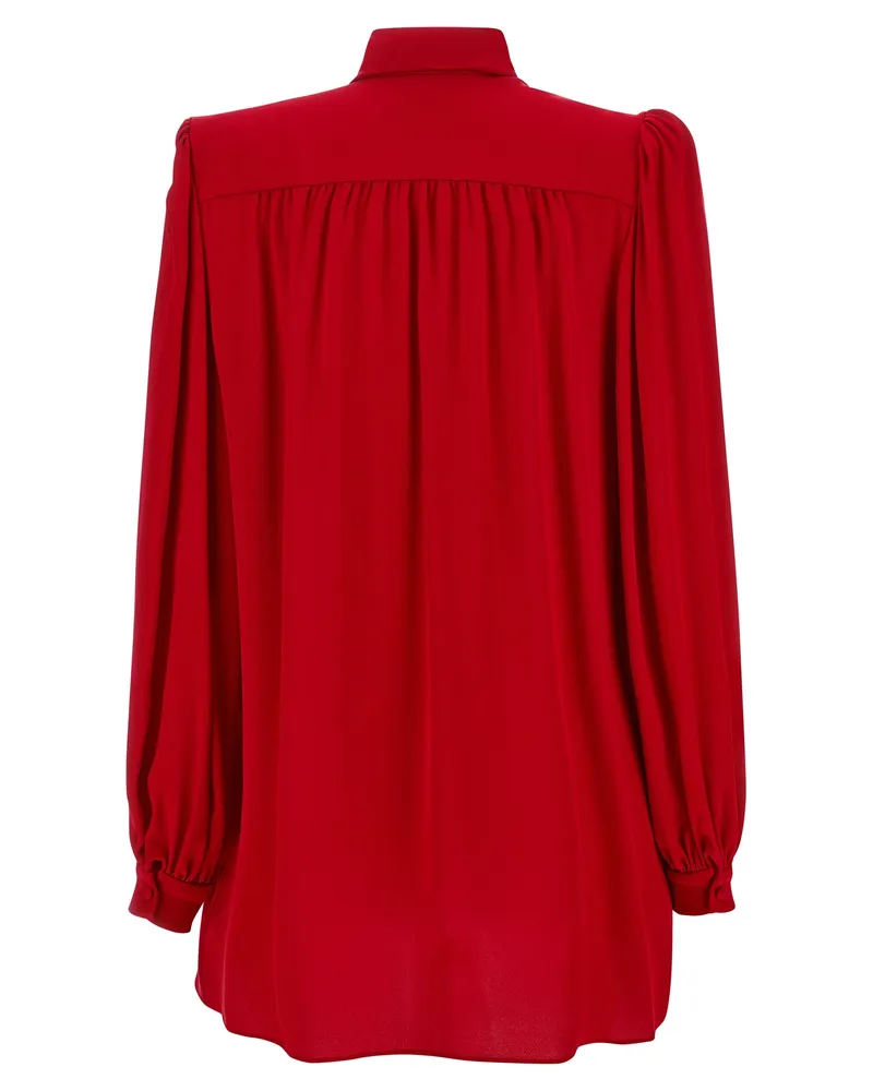 Valentino Garavani Bow-Collar Crepe de Chine Blouse — Red Red