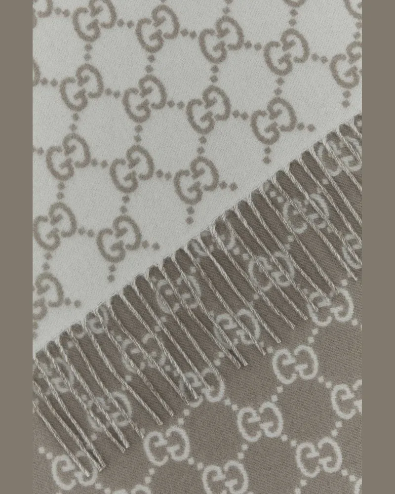 Gucci Women's Embroidered Cashmere Reversible Scarf Zinclightgrey Fabric Sciarpe E Foulard Gray