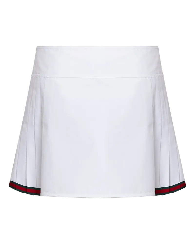Gucci Women's White Poplin Pleated Miniskirt With Web Detail Cotton Skirt White