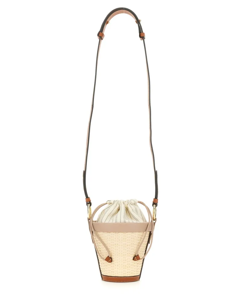 Maison Margiela Women's Fire Bucket Bag Powder Raphia Palm Shoulder Beige