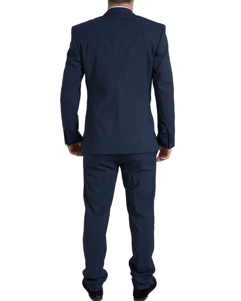 Dolce & Gabbana Men's Blue 2 Piece Single Breasted Sicilia Suit Polyester Wool Elastane Navy