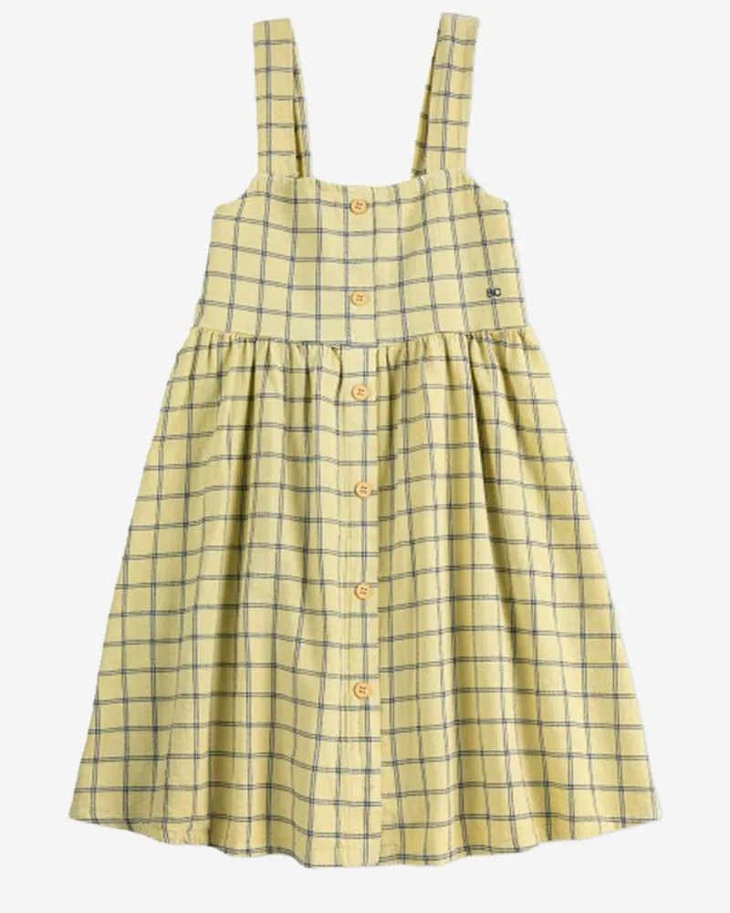 BOBO CHOSES Girls' Dress Cotton Checked Yellow Organic Yellow