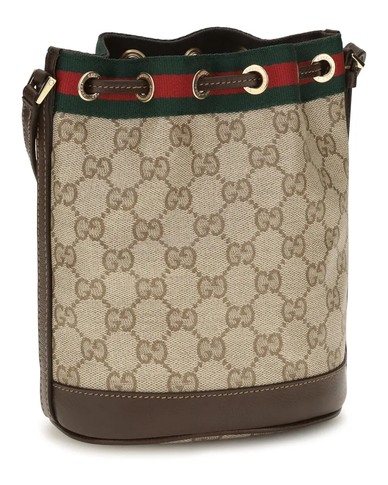Gucci Women's Bucket Bag Web Stripe Gg Fabric Sand Brown-Dark Brown-Green Brown/dark Brown/green Brown