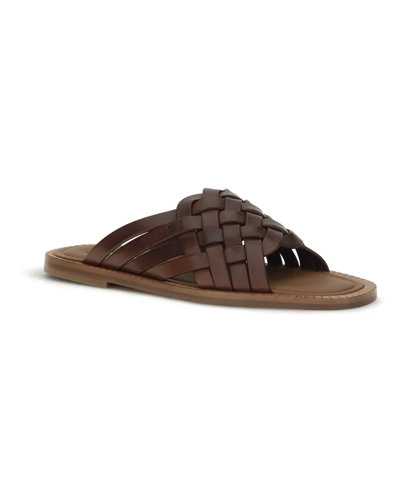 Miu Miu Women's Leather Sandals Brown Calf Brown