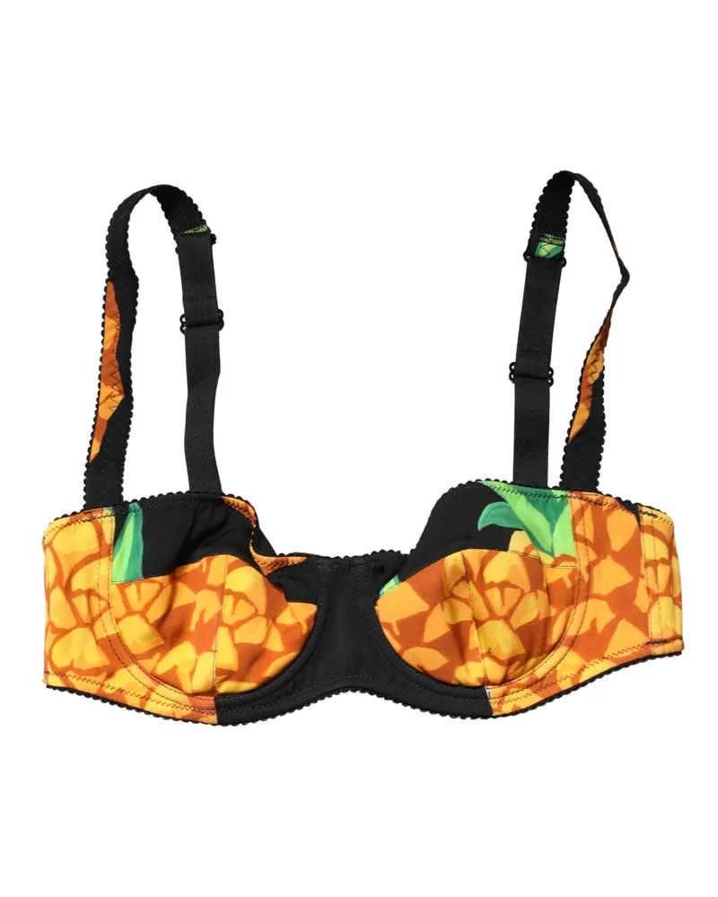 Dolce & Gabbana Women Black Pineapple Silk Balconette Bra Underwear Elastane Clothing Black