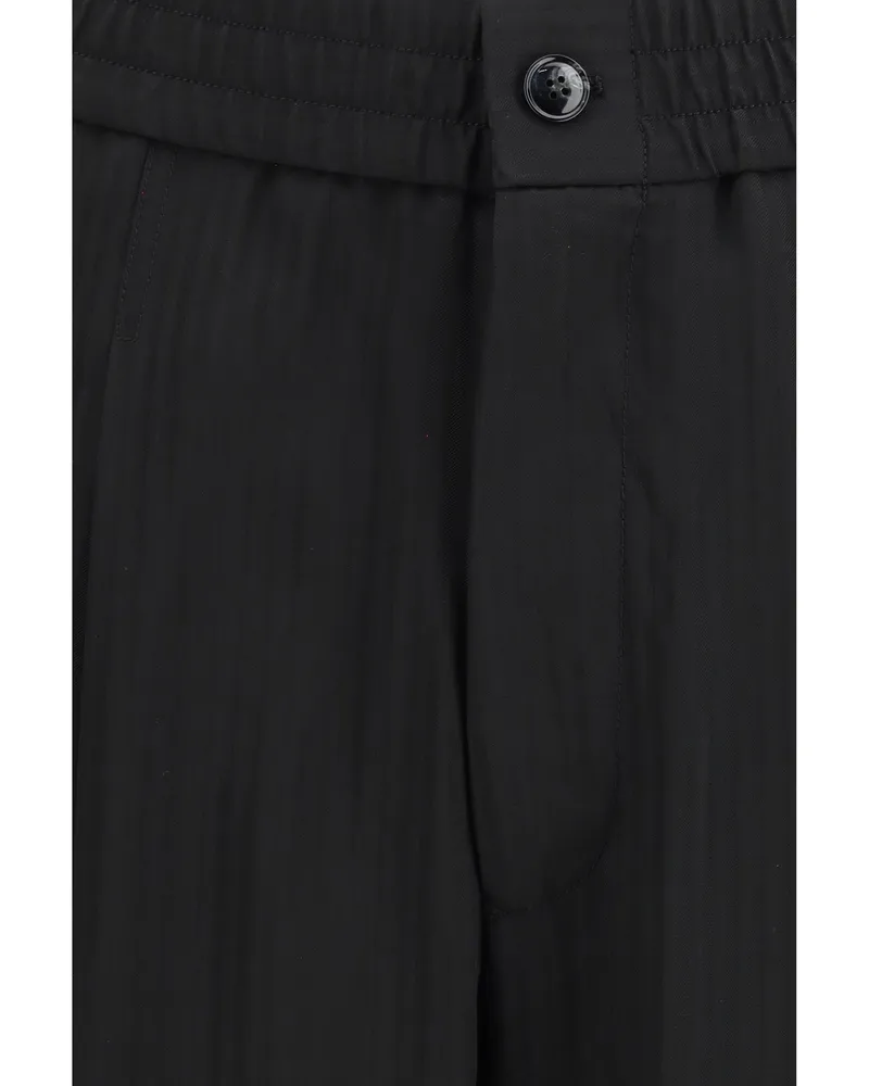 Giorgio Armani Men's Wide-Leg Viscose Pants Black Beauty Trousers Black