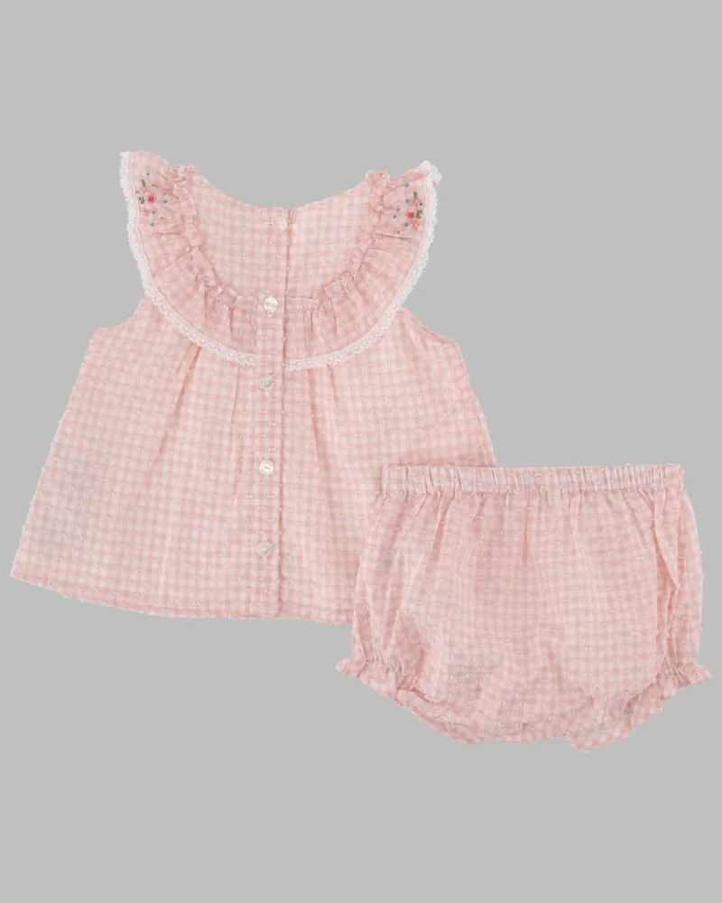 Tartine et Chocolat Check Floral Cotton Shirt and Shorts Set — Pink Pink