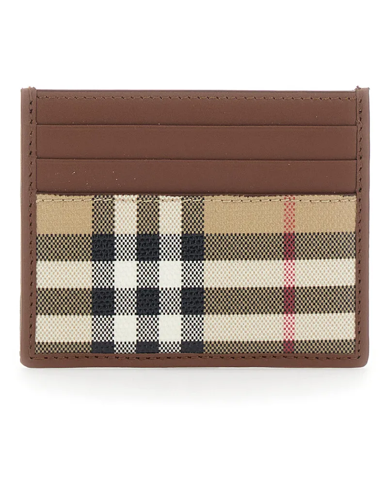 Burberry Men's Cardholder With Check Motif, Beige Cotton Accessory Beige