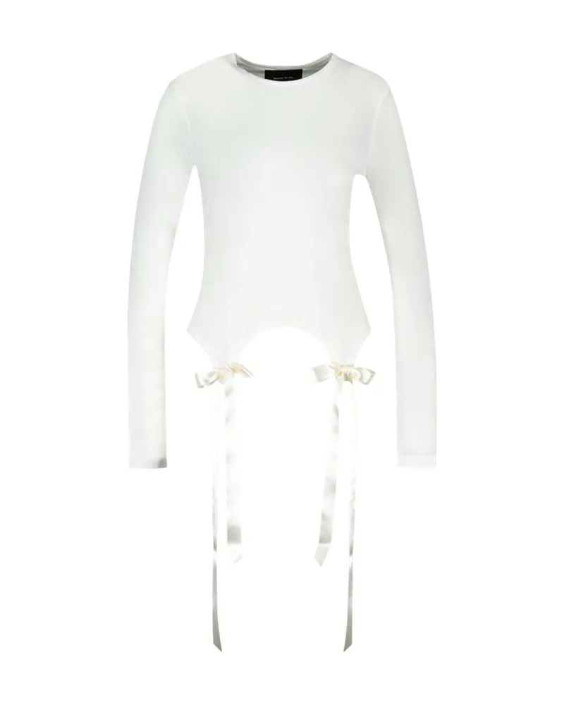 Simone Rocha Women Bow Tail Easy Long Sleeve T-Shirt -  Synthetic Ivory Ready-To-Wear T-Shirts White