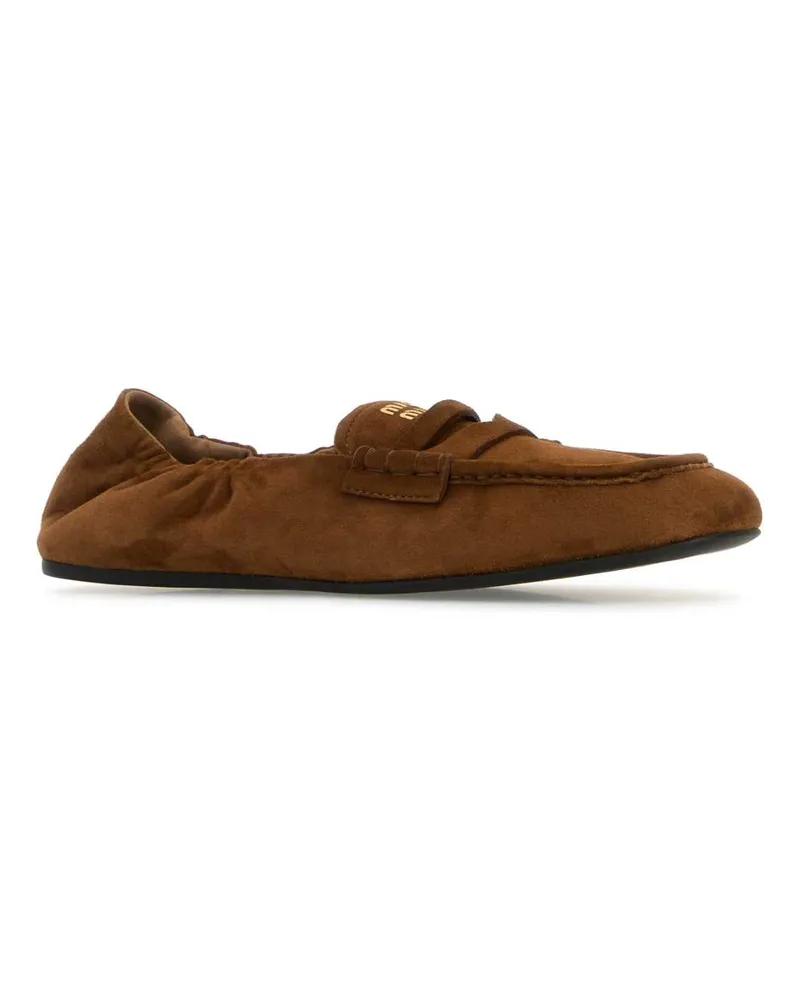Miu Miu Women's Brown Suede Leather Loafers Rovere Agnello Mocassini Brown
